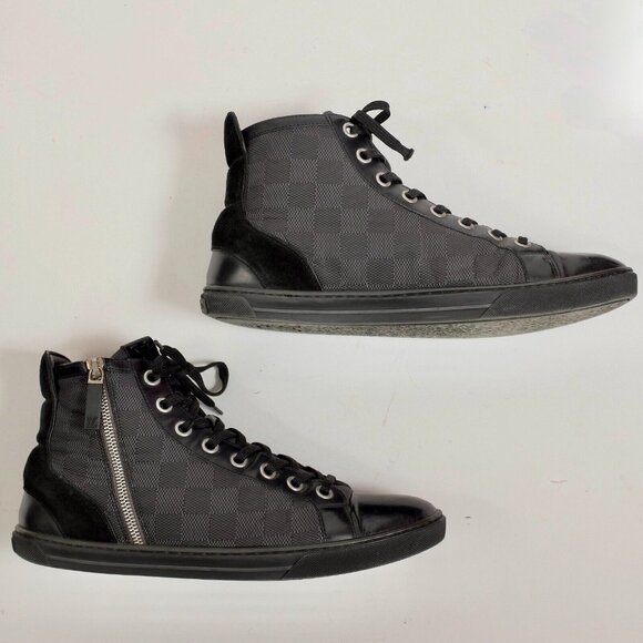 Louis Vuitton 8 US 9 black sneakers high top black Damier LOGO PRINT - Picture 6 of 14